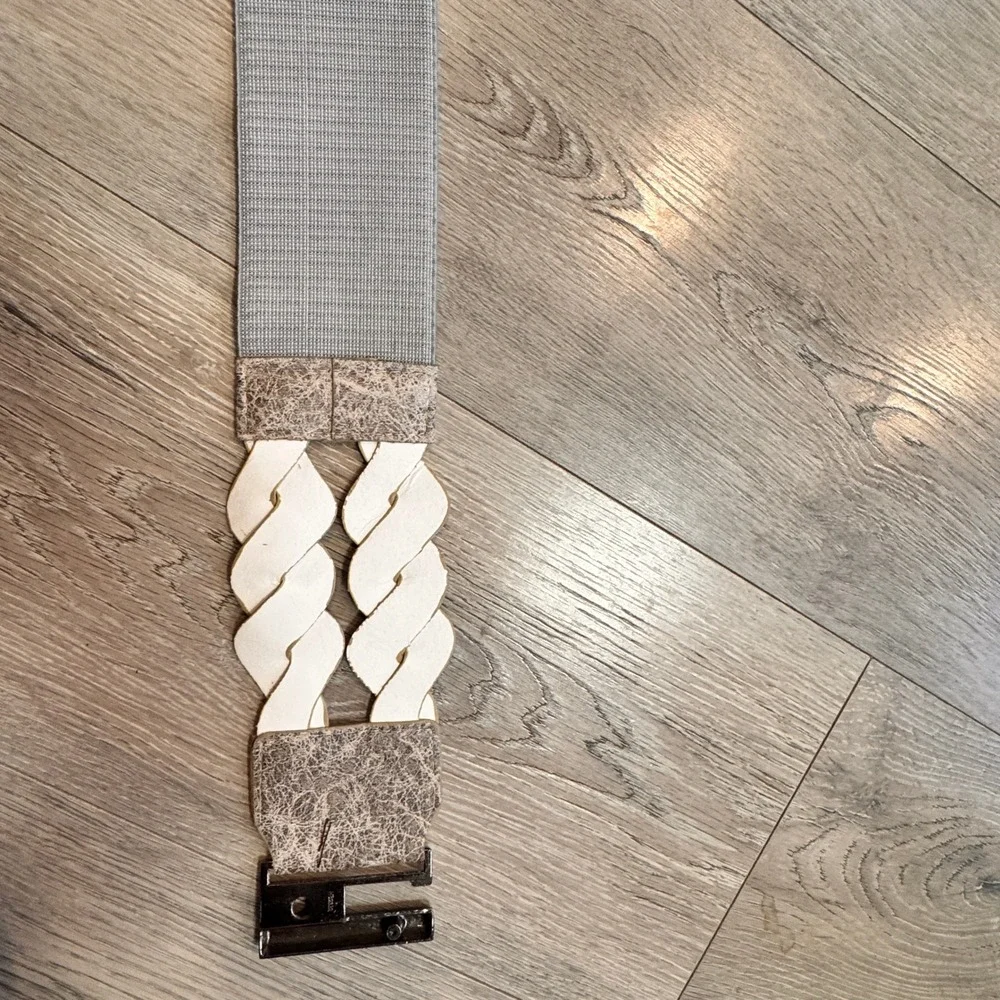 Braided Faux Leather Elastic Waist Belt‎ Fashion Accent Charcoal Metal Buckle